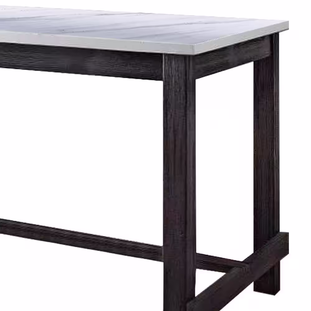 Acme Furniture Yelena 60 in. Rectangle Weathered Espresso Marble Top with Wood Frame Seats 4-Capacity