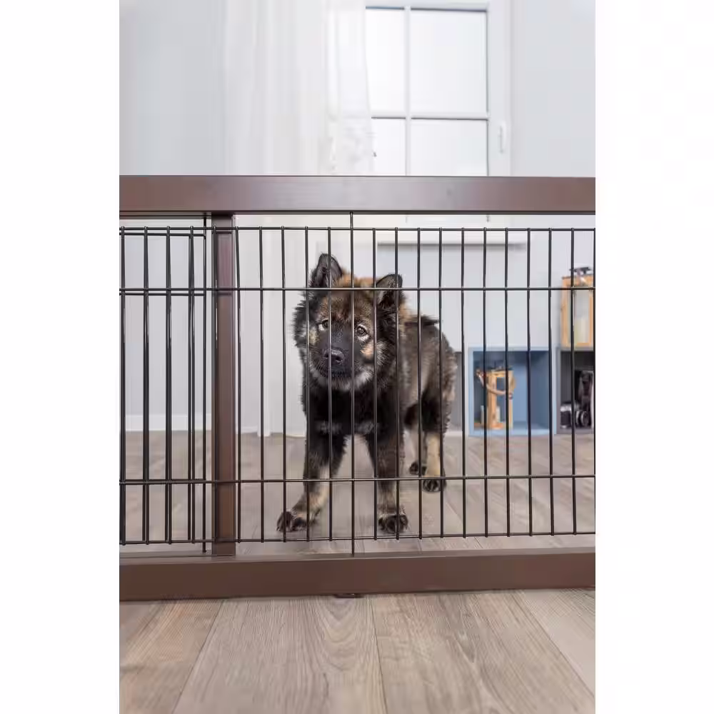 TRIXIE Adjustable Freestanding Pet Gate : Width Expands 40 in. to 71 in. : Lightweight : Brown