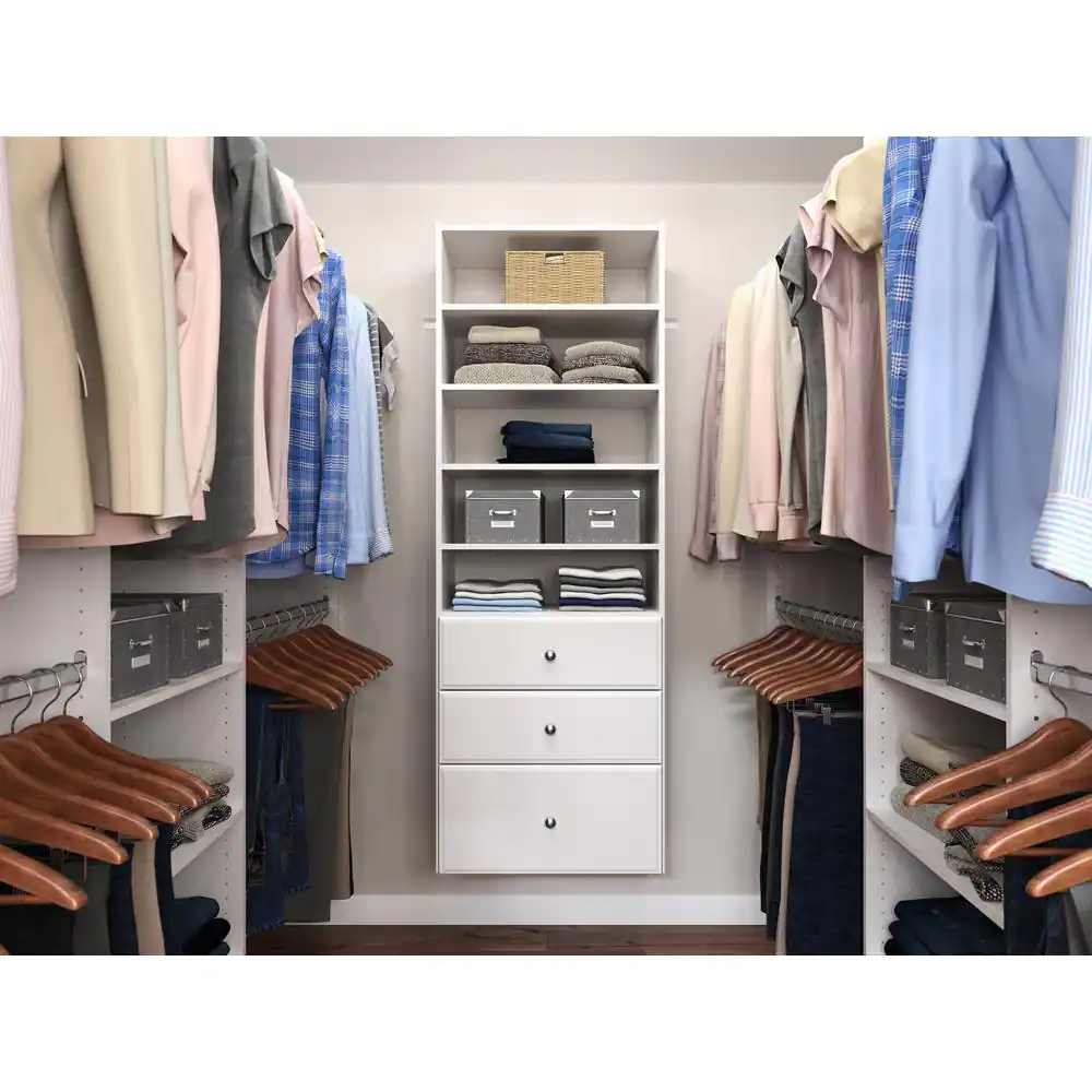 Closet Evolution Premier 25 in. W Classic White Tower Unit Wall Mount 6-Shelf Wood Closet System