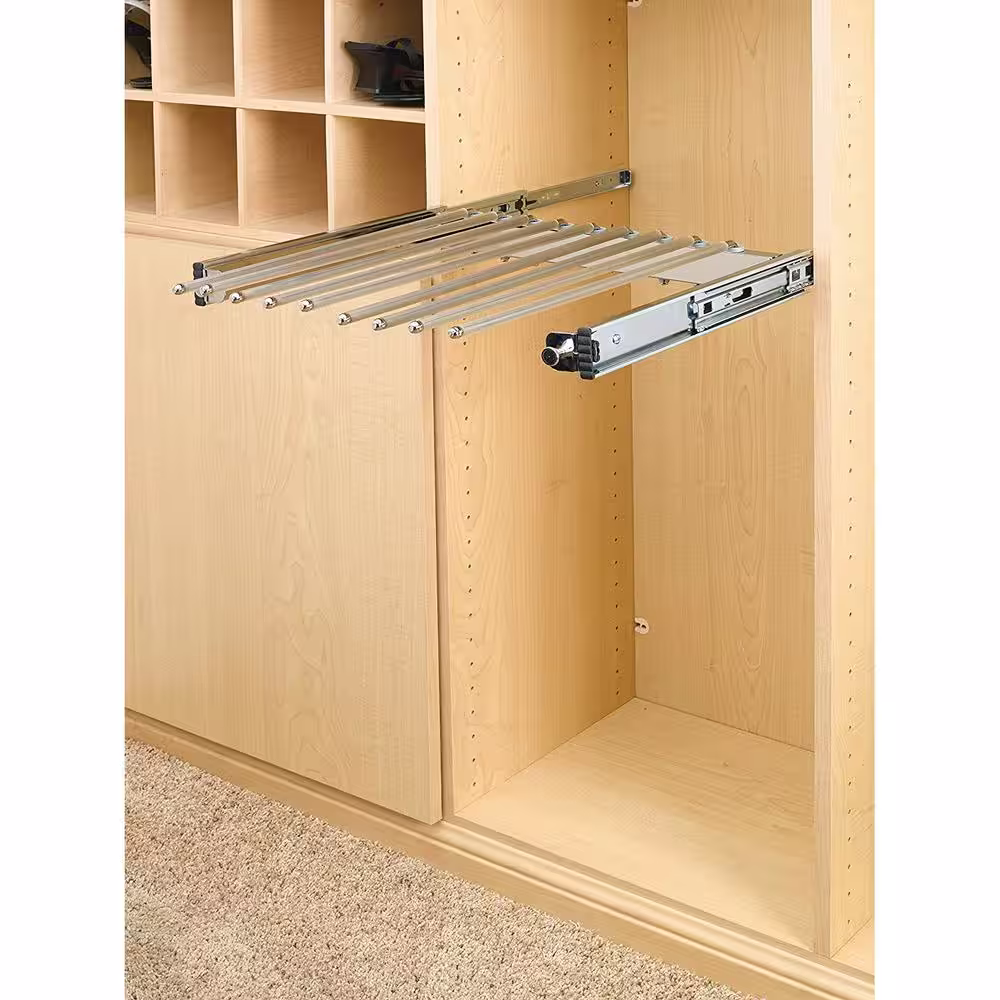 Rev-A-Shelf 24.5 in. x 3 in. Chrome Pull-Out Pants Garment Rack with Full-Extension Slides