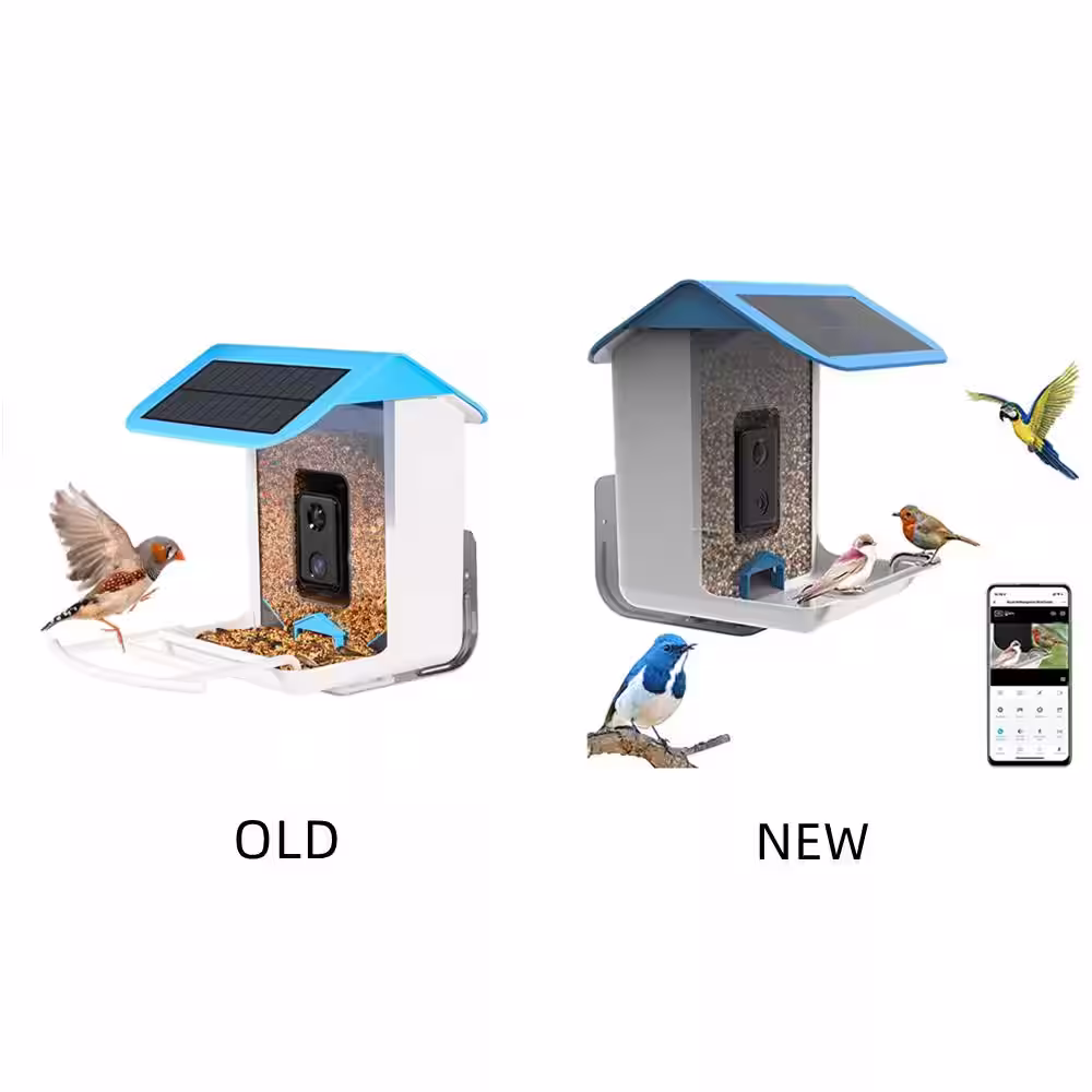 None Smart Bird Feeder Bird House with 1080P HD Camera, Solar Roof, Built-in Microphone (Include 32G SD Card)