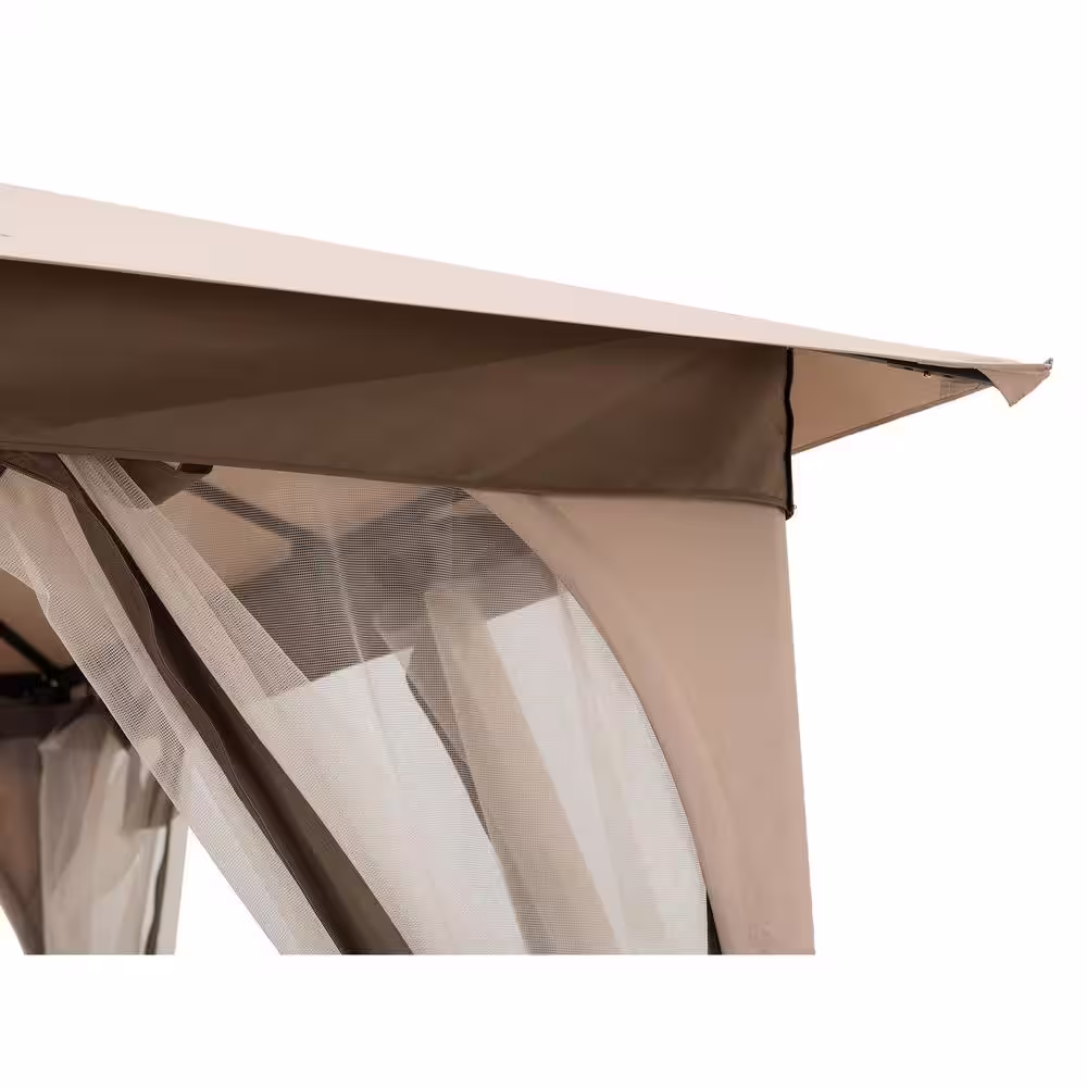 Sunjoy Gianna 9.5. ft. x 9.5 ft. Tan and Brown 2-Tone Steel Gazebo with Mosquito Netting