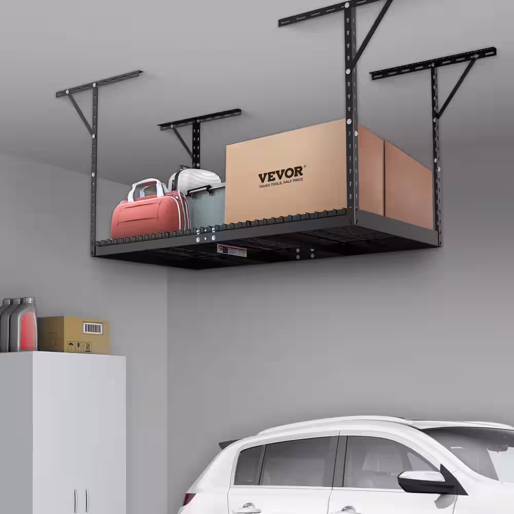 VEVOR 72 in. D x 36 in. Adjustable Height Overhead Ceiling Mount Garage Rack 550 lbs. Overhead Garage Storage Rack, Black