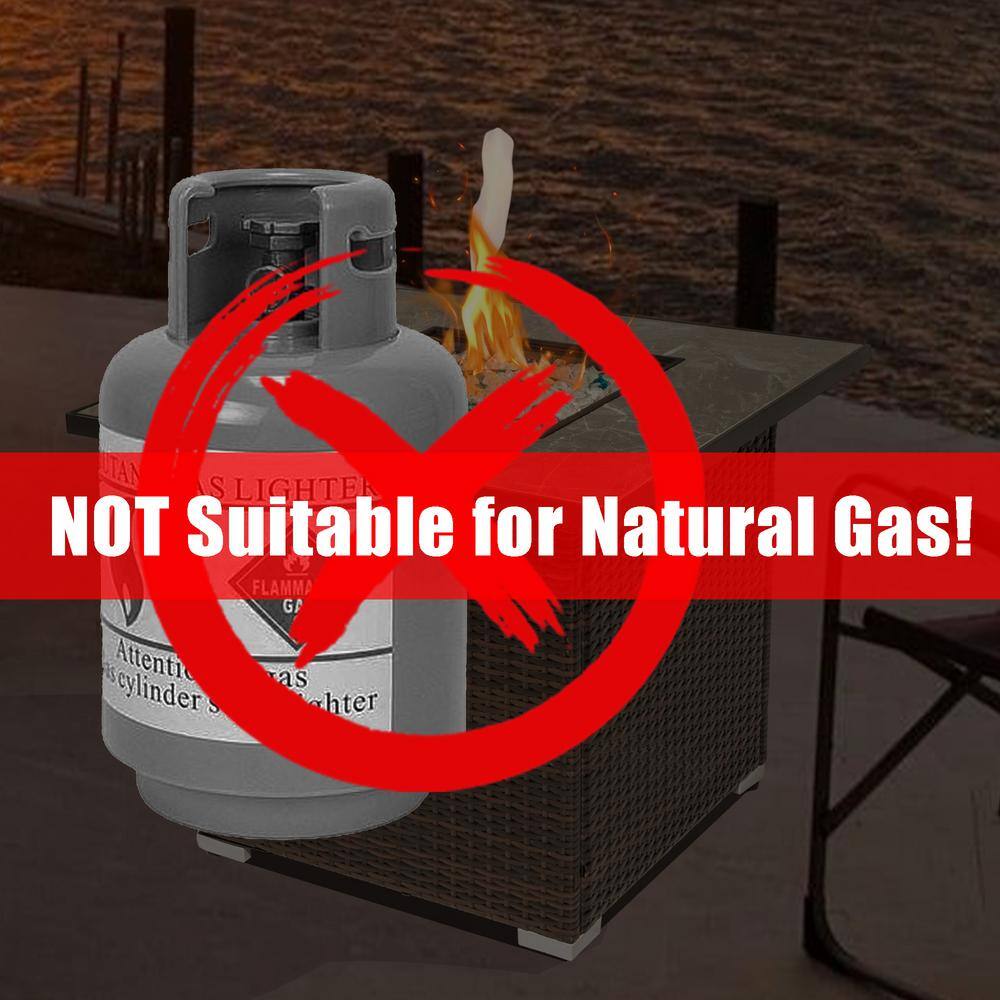 SUNRINX Brown Square Steel 30 in. 40000 BTU Propane Fire Pit Table with Glass Rocks and Rain Cover