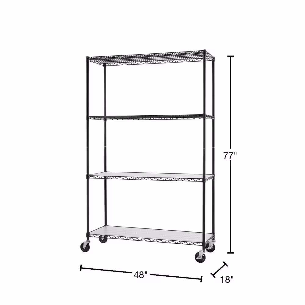 TRINITY EcoStorage Black 4-Tier Rolling Steel Wire Shelving Unit (48 in. W x 77 in. H x 18 in. D)