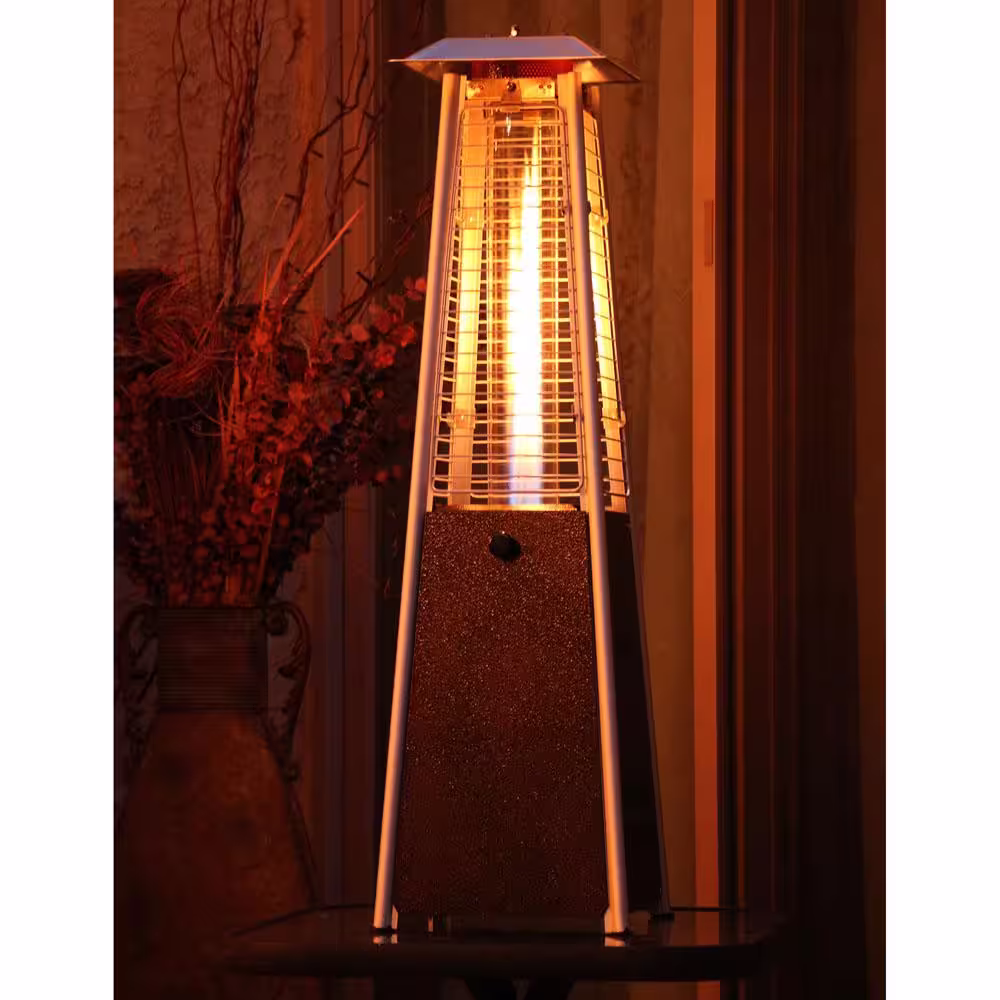 Hanover 9500 BTU Hammered Bronze Mini Pyramid Tabletop Propane Patio Heater with Weather-Protective Cover