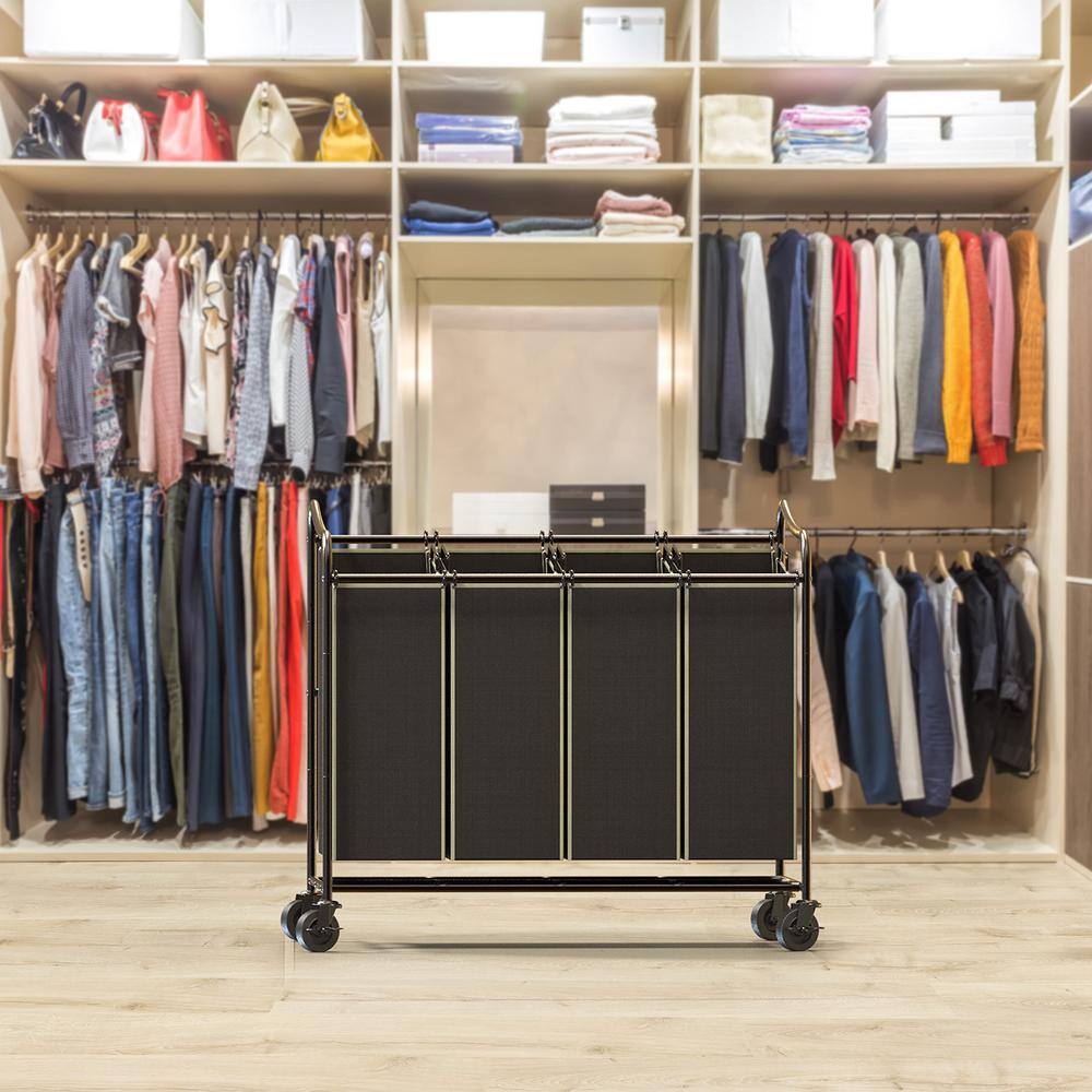 None 32.3 in. W x 17.5 in. D x 33 in. H Fabric Laundry Basket Hamper with Wheels Bronze