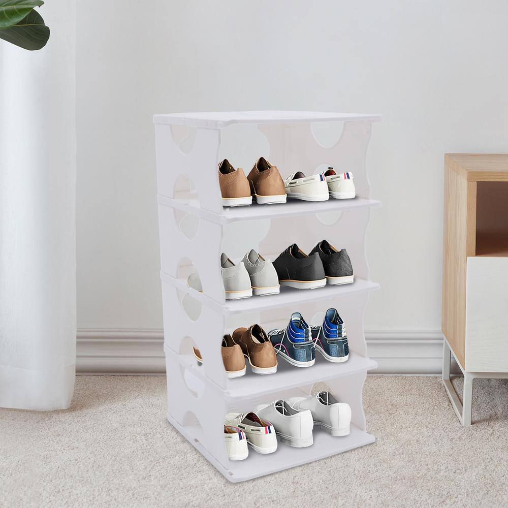 None 19.69 in. H 8-Pair 4-Tire Plastic White Shoe Rack