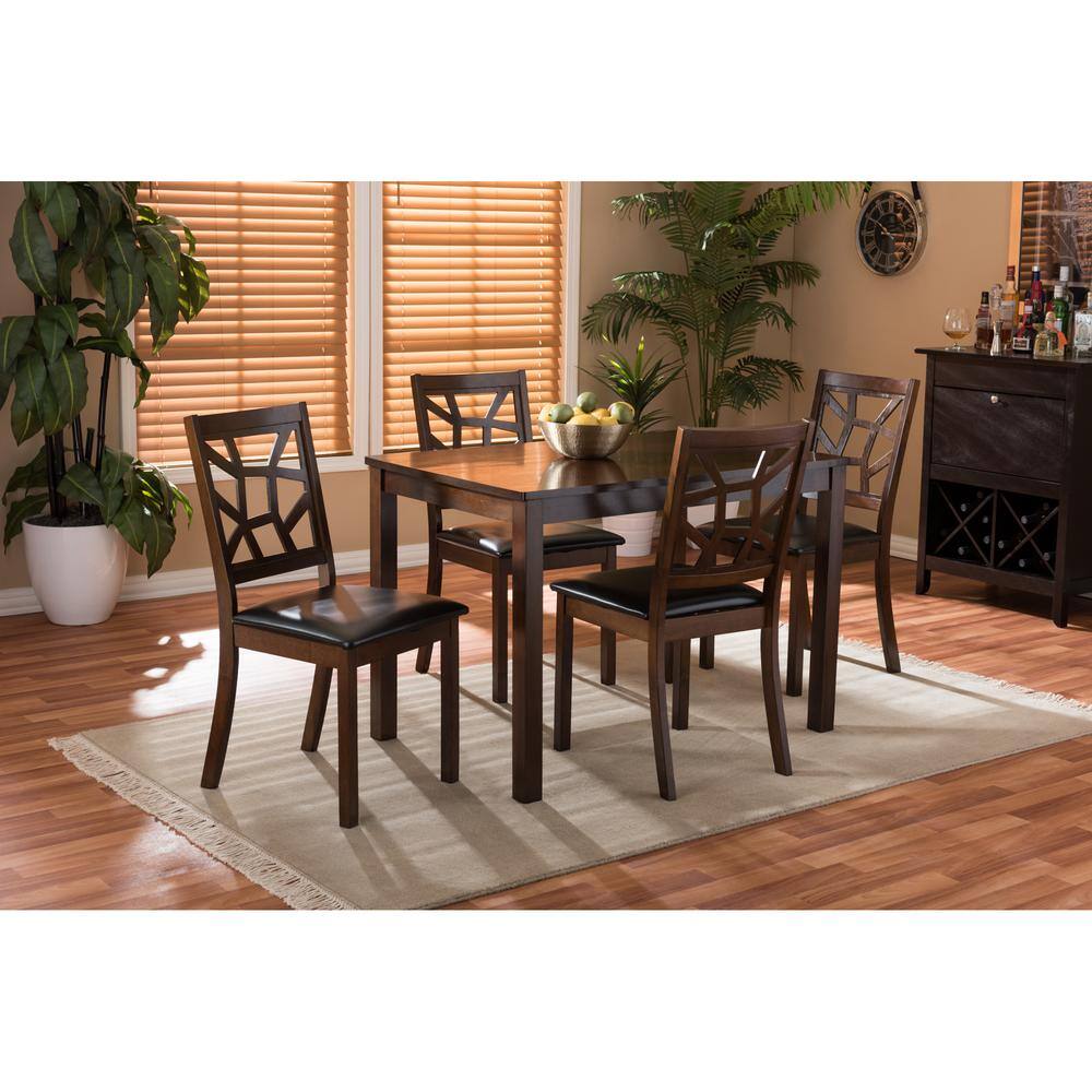 Baxton Studio Mozaika 7-Piece Dark Brown Faux Leather Upholstered Dining Set