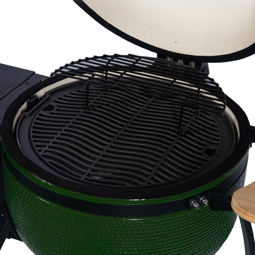 Merax 24  in.Ceramic Pellet Grill in Dark Green with 19.6 in. Dia Gridiron Double Ceramic Liner 4-in-1 Smoked Roasted BBQ