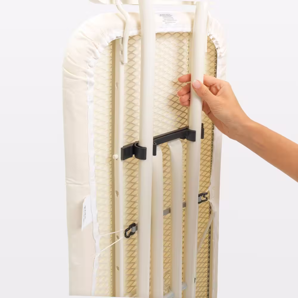 Brabantia Ironing Board B 49 x 15 In with Solid Steam Unit Holder, Denim Blue Cover and Black Frame