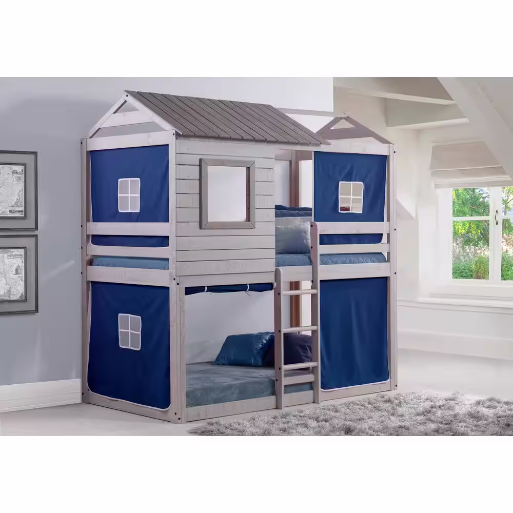 Donco Kids Deer Blind Blue Tent Twin Bunk Bed Loft