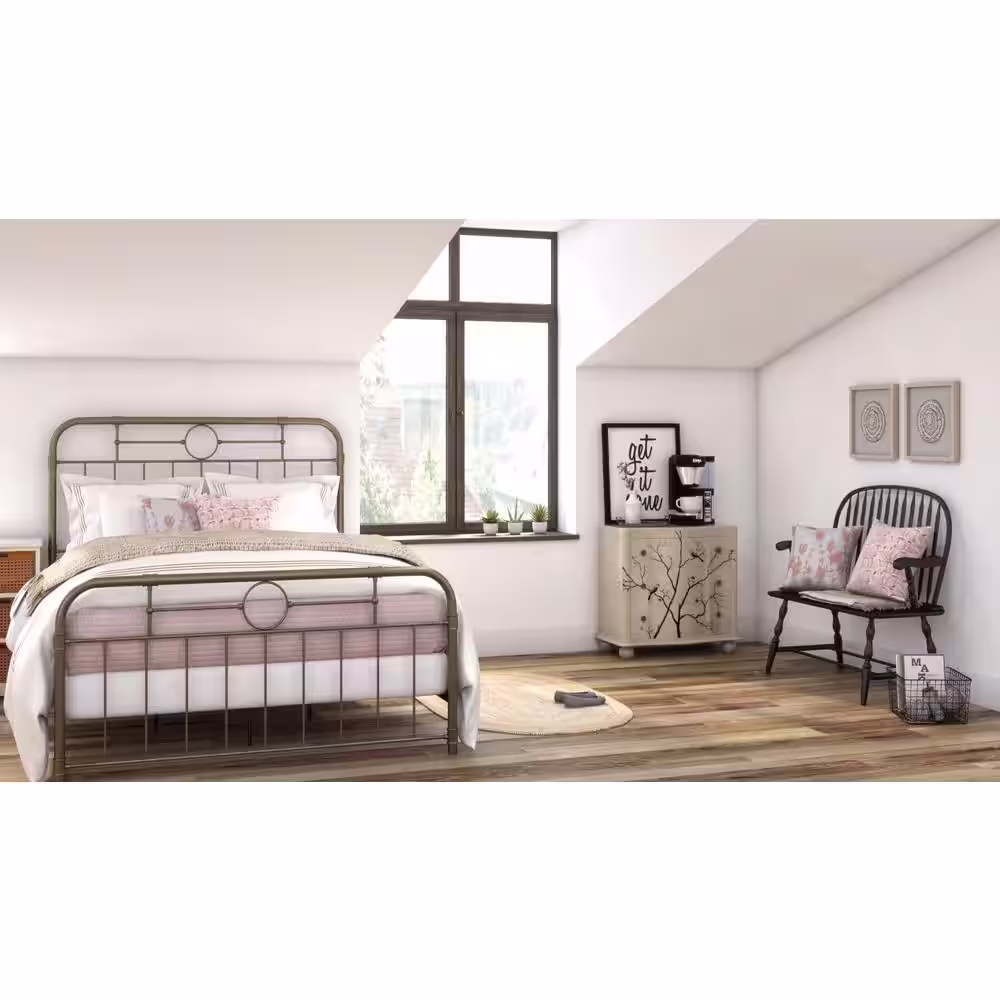 Walker Edison Furniture Company Rustic Bohemian Metal Pipe Queen Bed-Antique Bronze