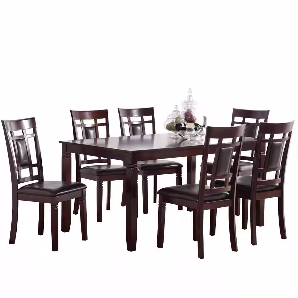 Benjara Modish Espresso Brown Rubber Wood 7 Piece Dining Set