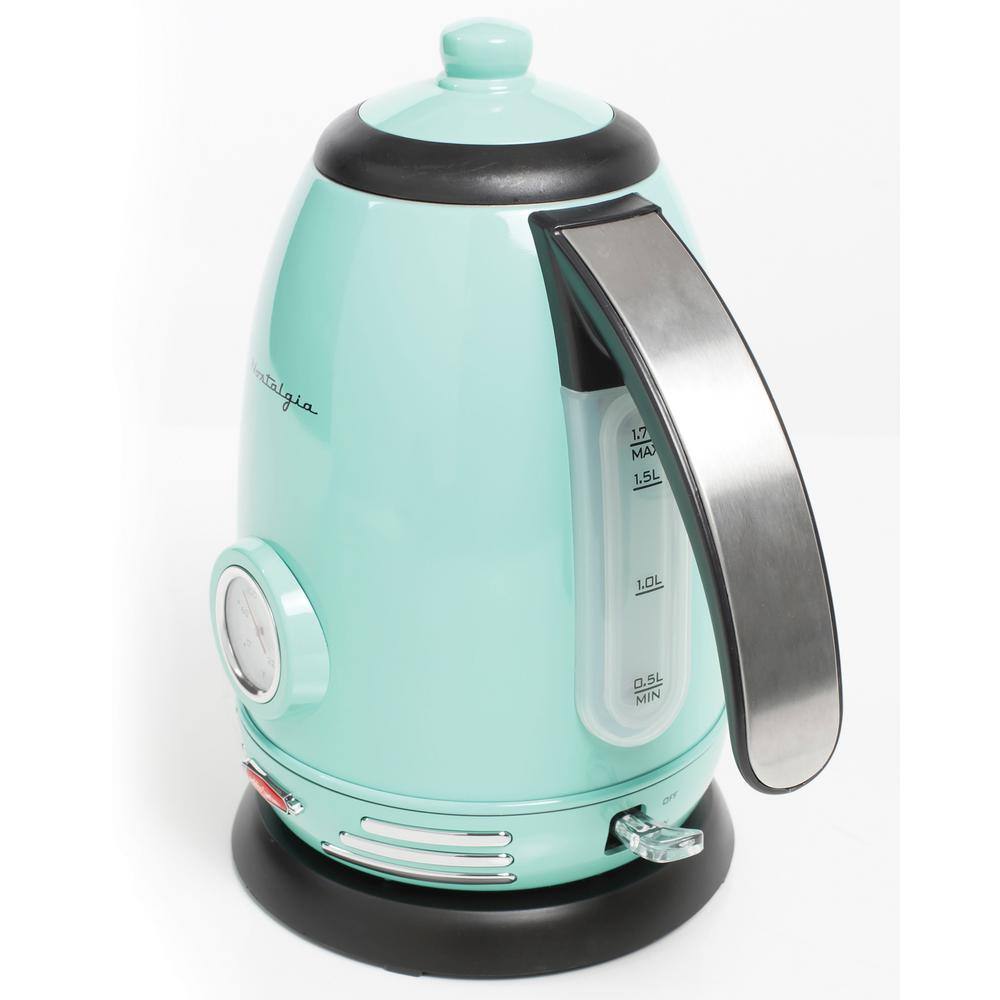 Nostalgia Aqua Retro 1500 W 1.7-Liter Stainless Steel Electric Water Kettle with Strix Thermostat