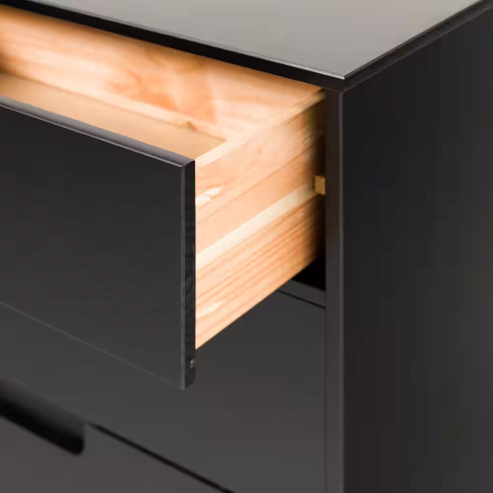 Welwick Designs 6-Drawer Black Solid Wood Mid-Century Modern Cutout Dresser (33 in. H x 52 in. W x 16 in. D)