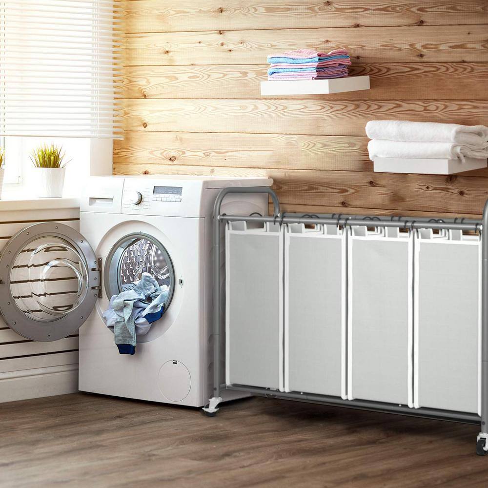 None 39 in. W x 17 in. D x 31.5 in. H Fabric Laundry Basket Hamper with Rolling Wheels Gray