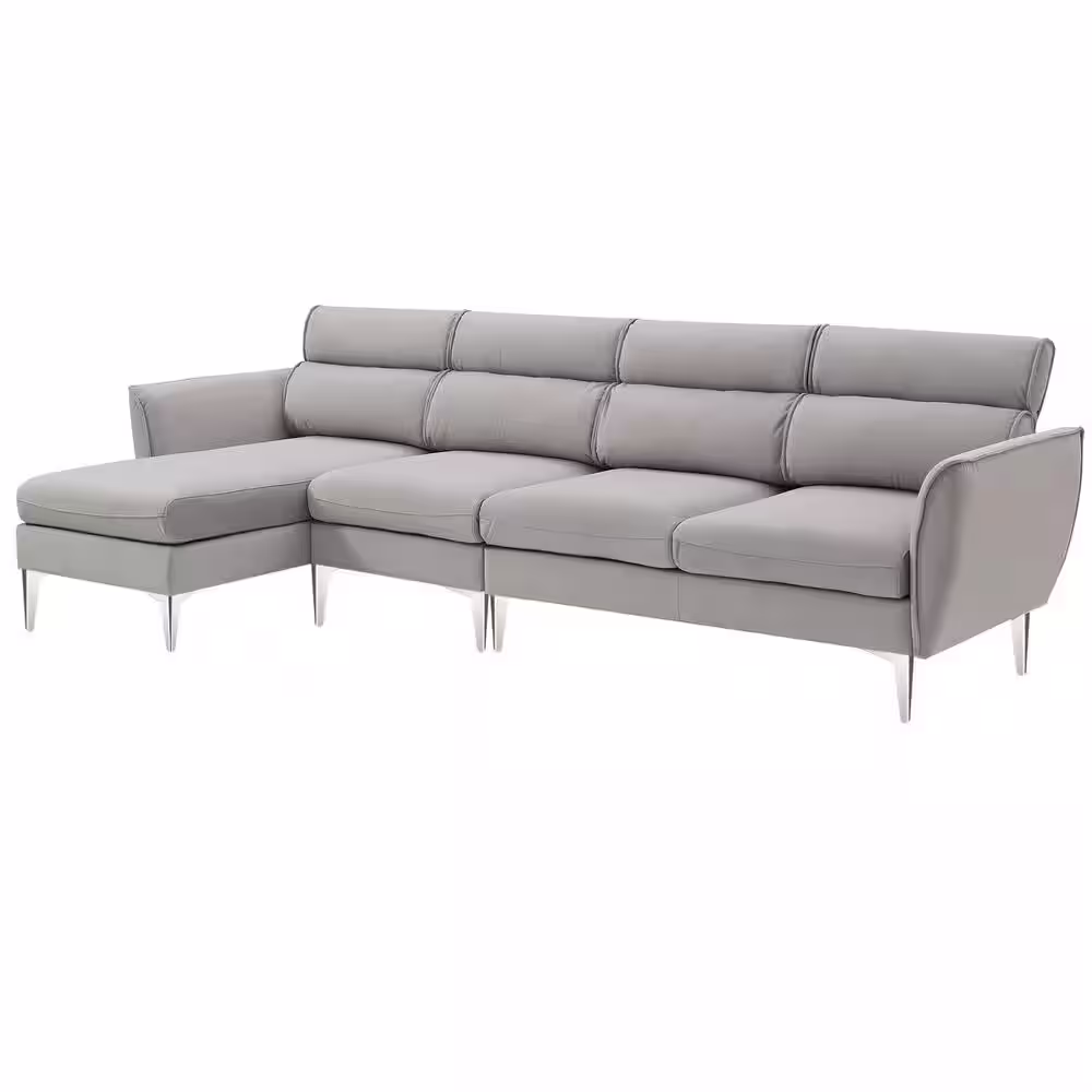 Harper & Bright Designs 111 in. W Flared Arm L Shaped Polyester Flannel Modern Sectional Sofa in Gray