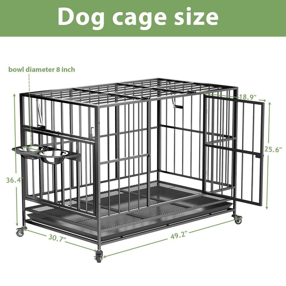 None 49 in. Heavy-Duty Dog Crate Cage Kennel with Wheels/360Â° and Adjustable 2 Alloy Bowls/Unique Air Lift Rod