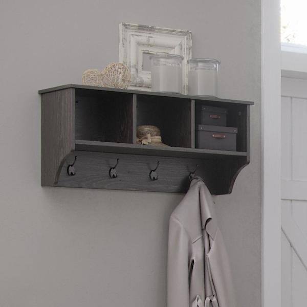 RiverRidge Home Woodbury Weathered Wood Wall Shelf with Cubbies and Hooks