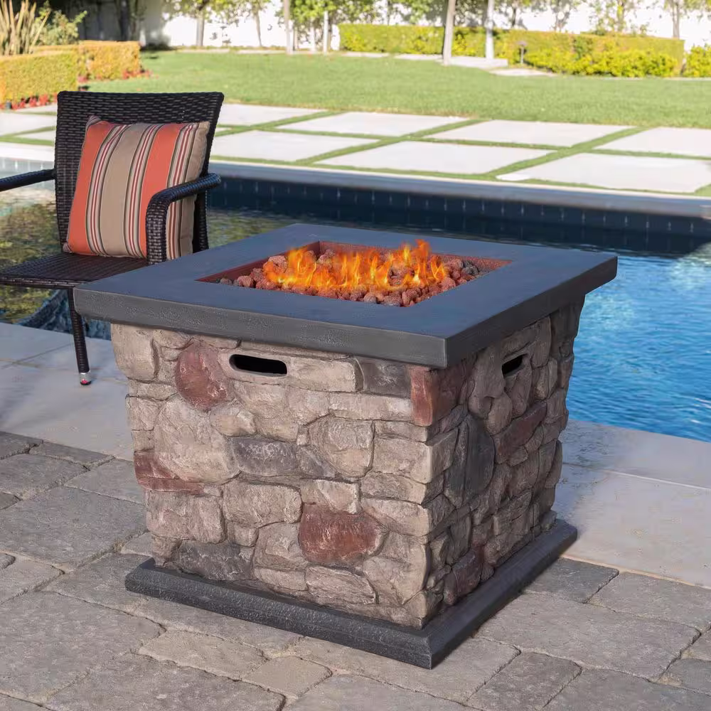 Noble House Tatum 30 in. x 24 in. Square MGO Propane Fire Pit in Stone