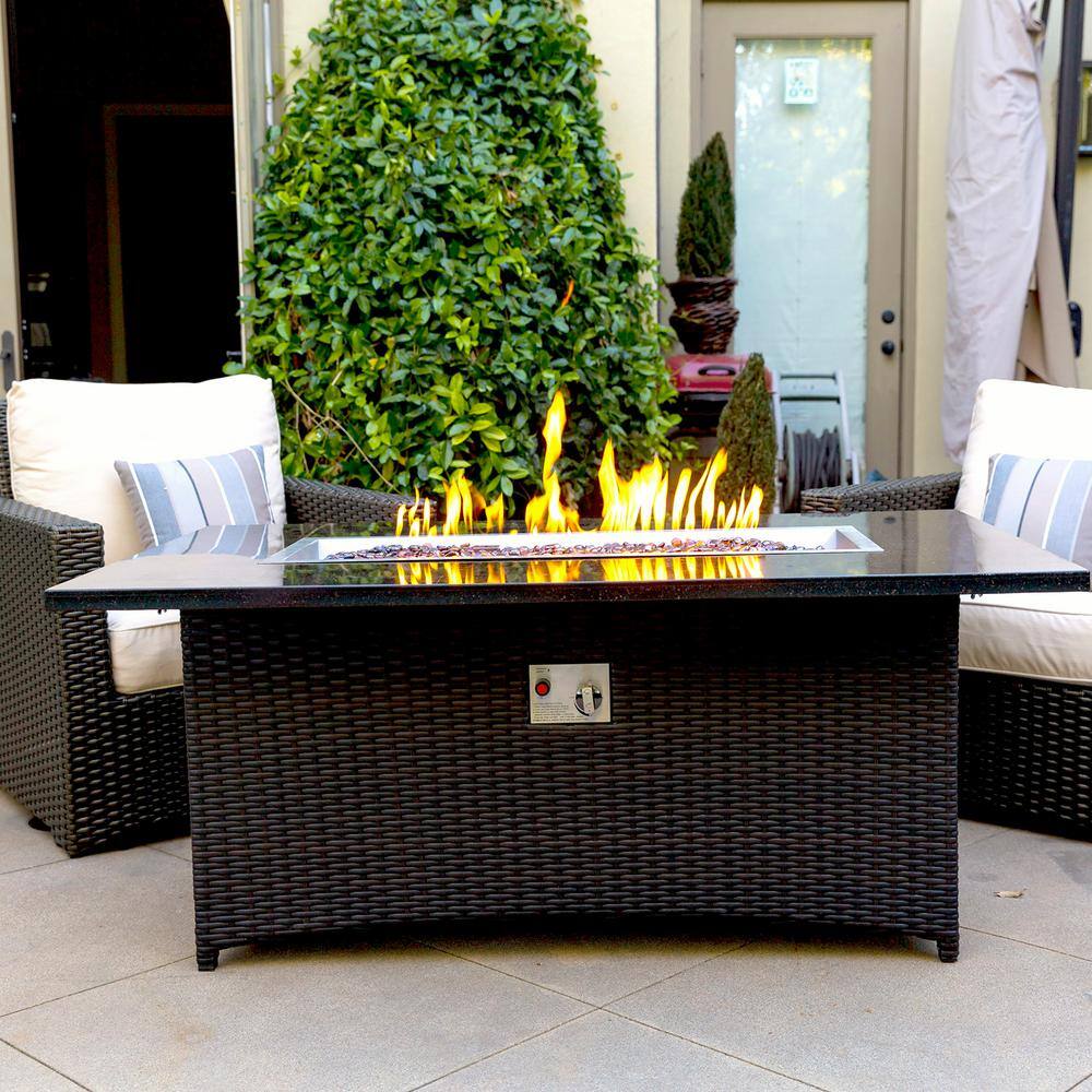 DIRECT WICKER Maxwell 58 in. x 36 in. x 24 in. Rectangle Stainless Steel Propane Fire Pit Table with Cover