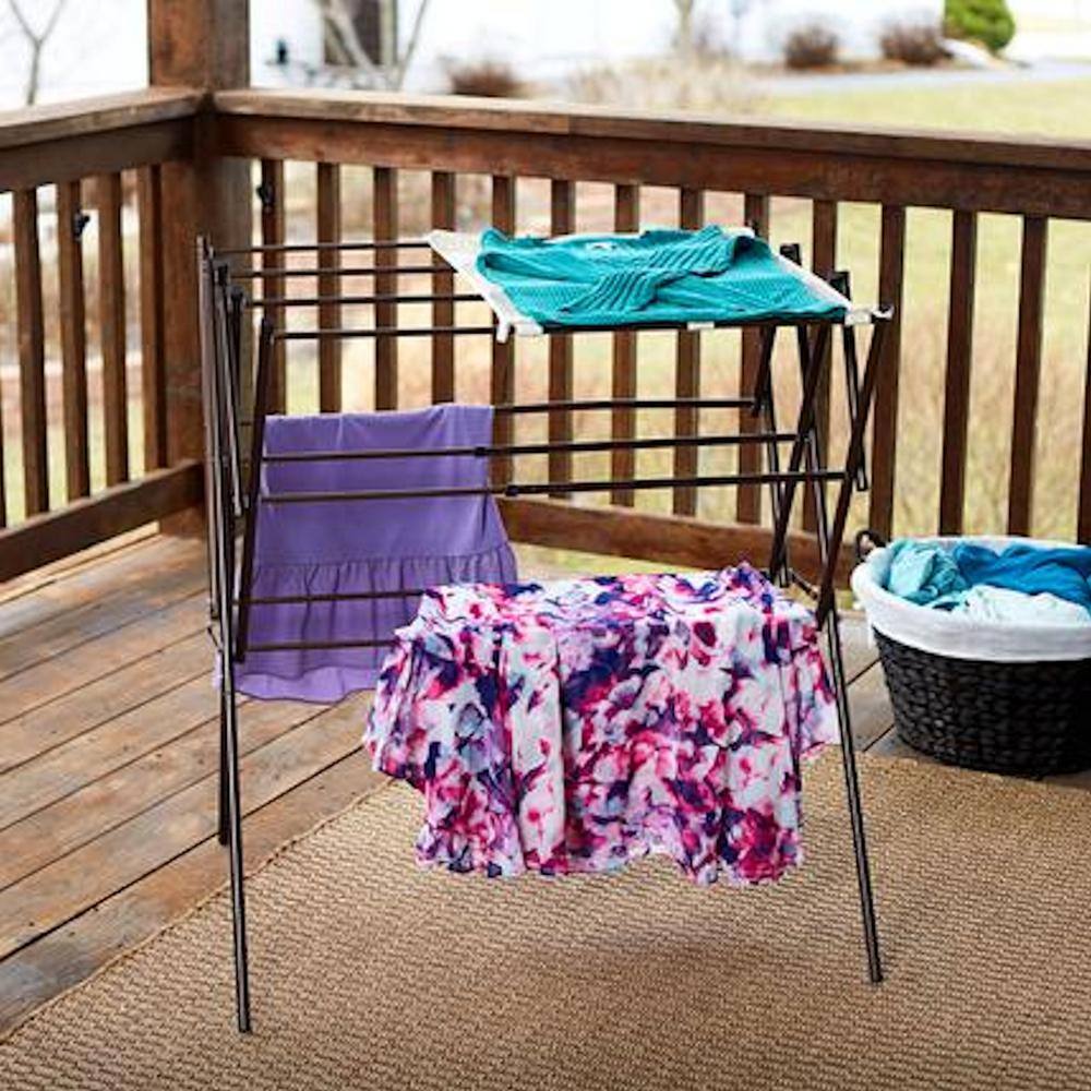 HOUSEHOLD ESSENTIALS 34.6 in. H x 20 in. - 34 in. W Bronze Steel Drying Rack