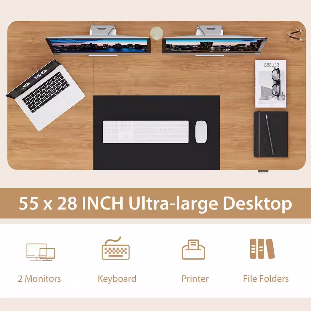 Gymax 55 in. Natural Electric Standing Desk Height Adjustable Home Office Table with Hook