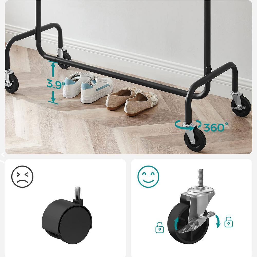 None Black Steel Extendable Garment Clothes Rack with Wheels 43 in. W x 63 in. H