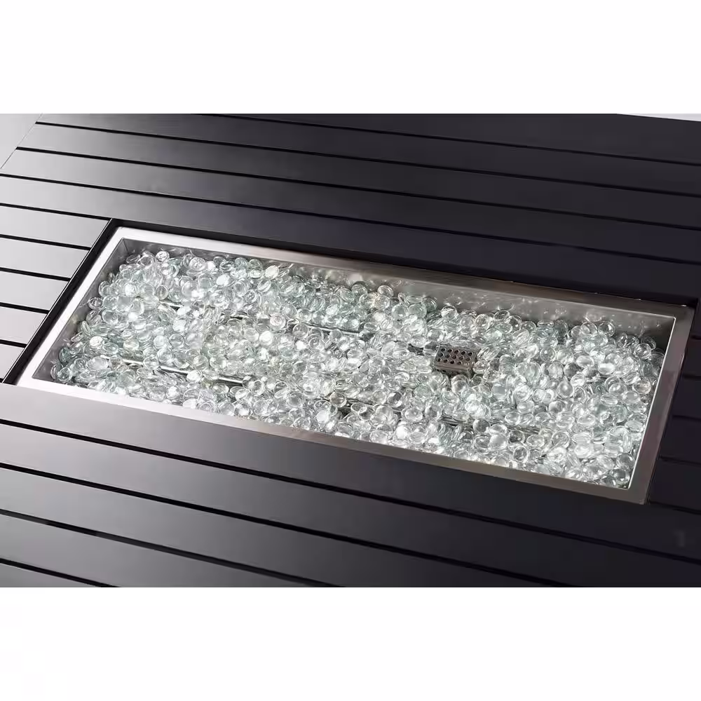 DIRECT WICKER Maxwell 52 in. x 35 in. Aluminum Rectangle Chat Propane Fire Pit Table in Gray with Cover