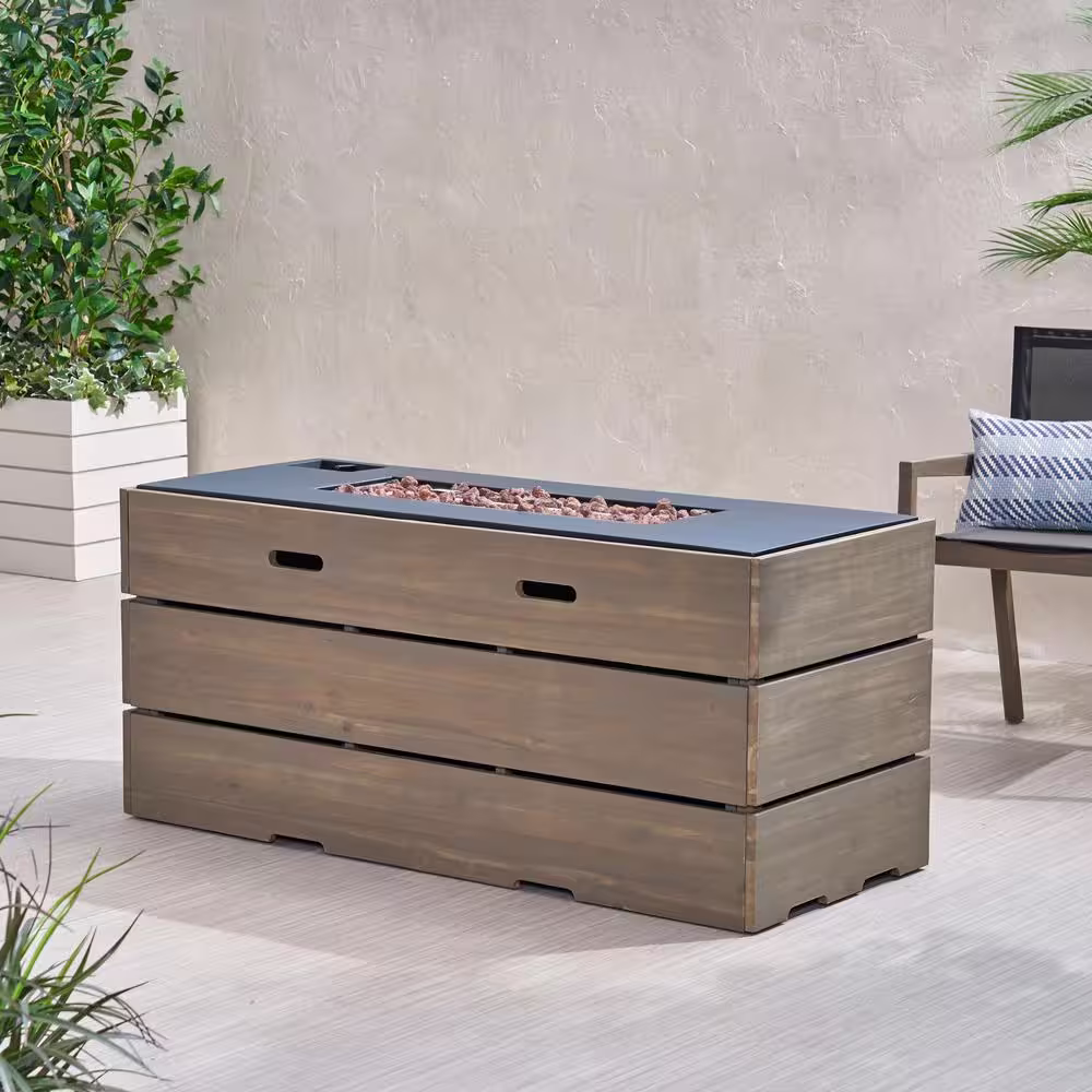 Noble House Barnsley Gray Rectangular Wood Fire Pit Table