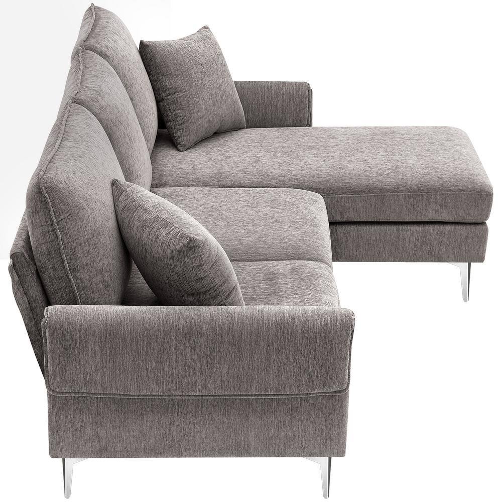 Harper & Bright Designs 84 in. W Flared Arm Chenille L-Shaped Modern Sectional Sofa in Gray with 2 Pillows