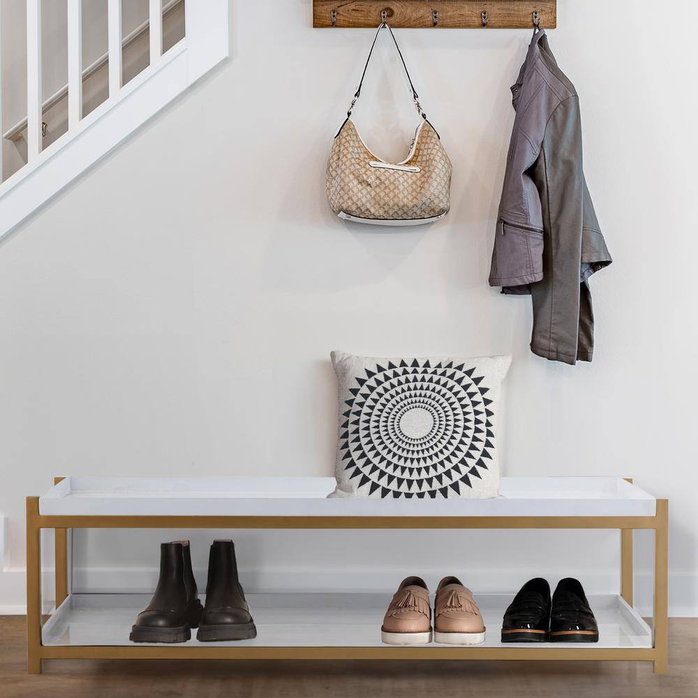 happimess Industrial Compact 10.75 in. H 6-Pair 2-Tier Iron Shoe Rack in White/Gold