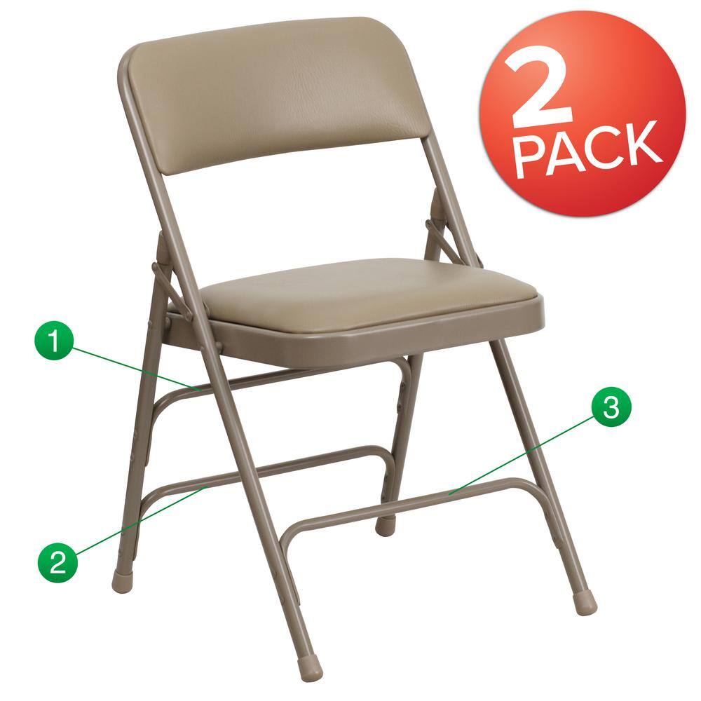 Carnegy Avenue Beige Vinyl/Beige Frame Metal Folding Chair (2-Pack)