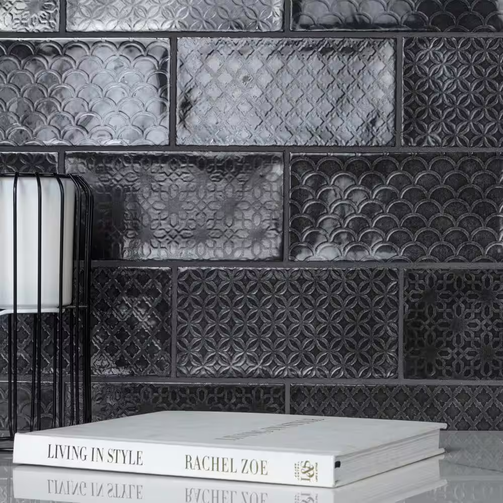 Merola Tile Camden Decor Nero 4 in. x 8 in. Ceramic Wall Tile (11.5 sq. ft./Case)