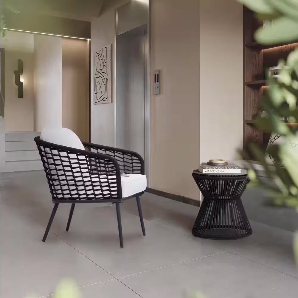 Nuu Garden 3-Piece Aluminum Outdoor Dining Patio Bistro Set with White Cushion