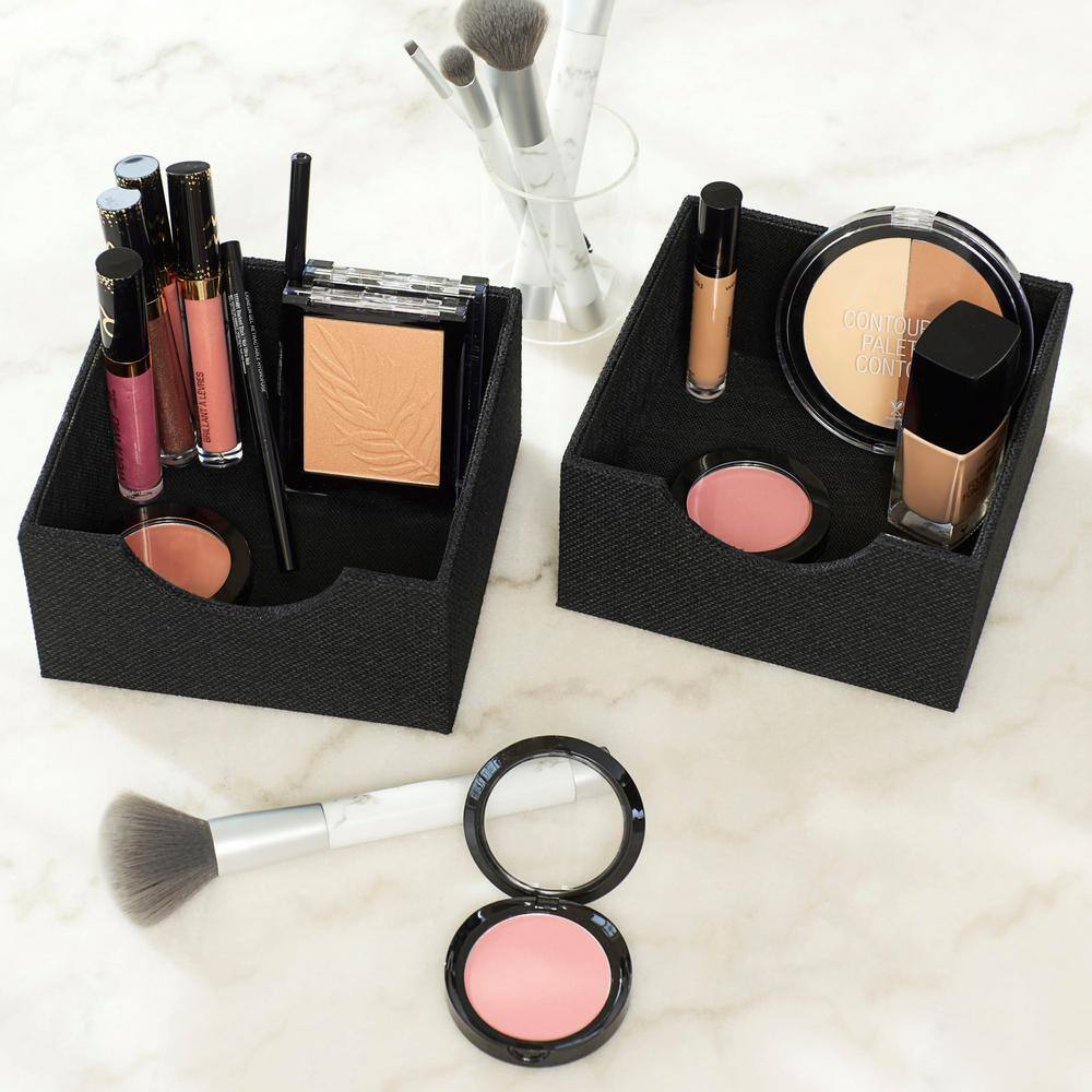 HOUSEHOLD ESSENTIALS 2PC Black Linen Square 6 in. Hard-Sided Trays