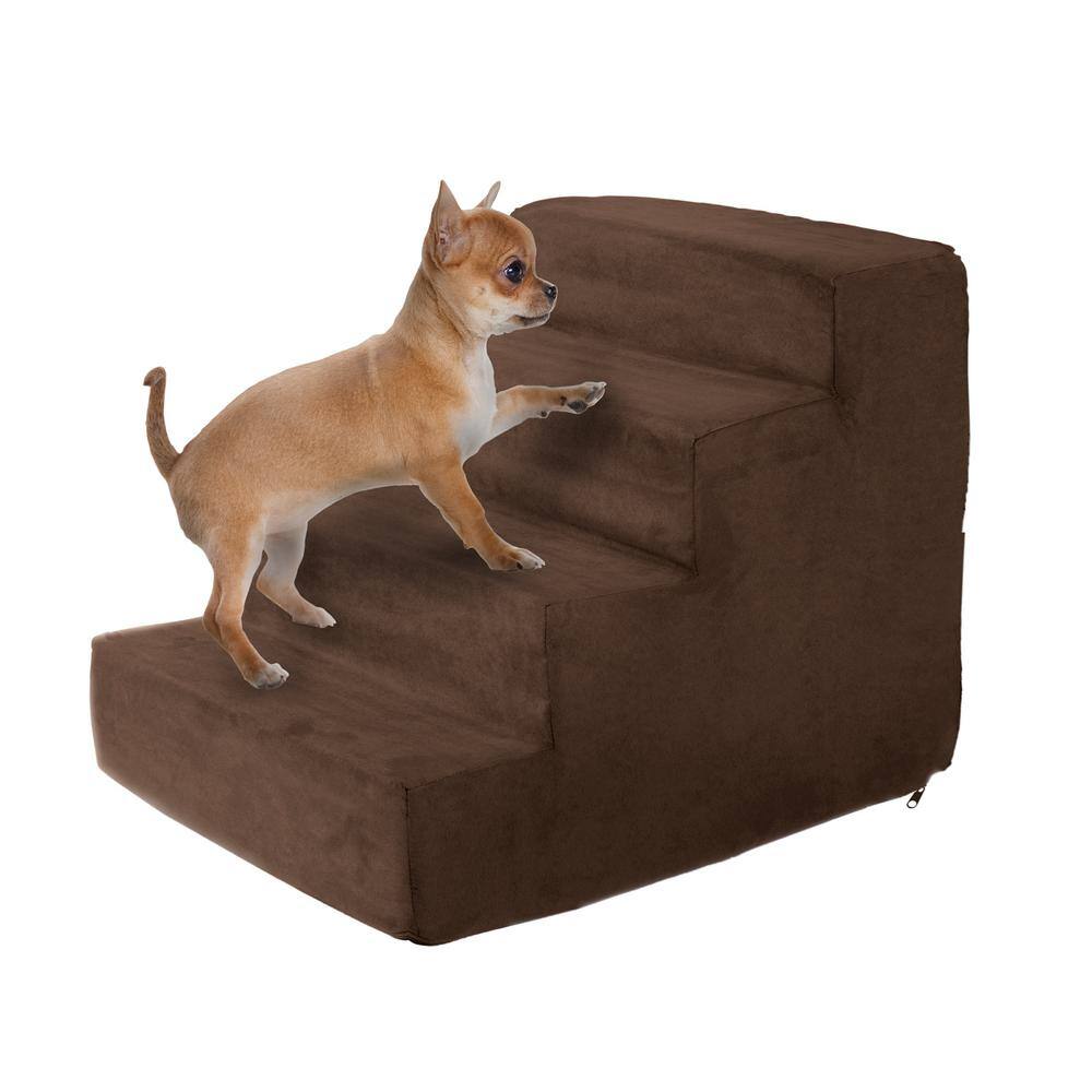 Pet Trex Brown High Density Foam Pet Stairs - 4 Steps with Machine Washable Furniture Cover and Nonslip Bottom