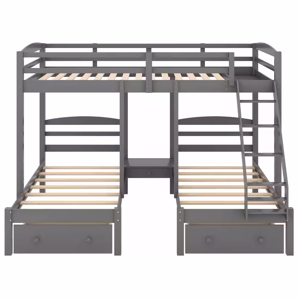Harper & Bright Designs Full Over Twin Wood Triple Bunk Bed with Drawers