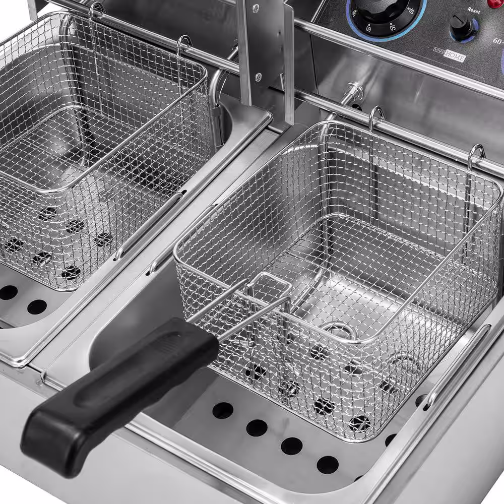 VIVOHOME 20.7 qt. Silver Electric Deep Fryer with 60-Min Timer and Temperature Control