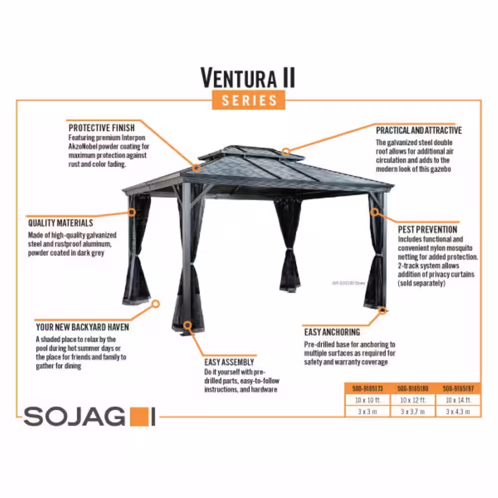 Sojag Ventura 10 ft. x 14 ft. Dark Grey Double Roof Rustproof Aluminum Framed Gazebo