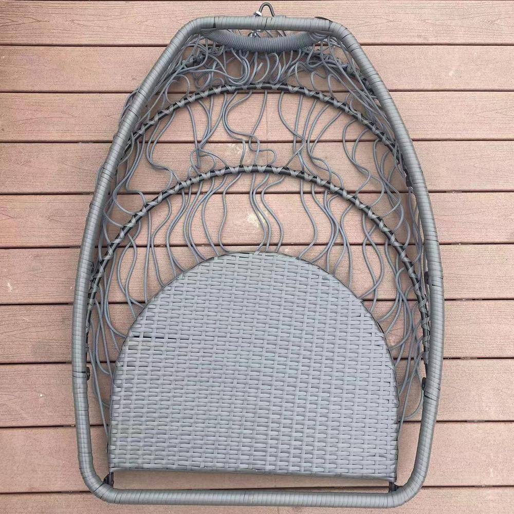 None 3.5 ft. Folding Hanging Chair Rattan Swing Hammock With Cushion and Pillow in Grey