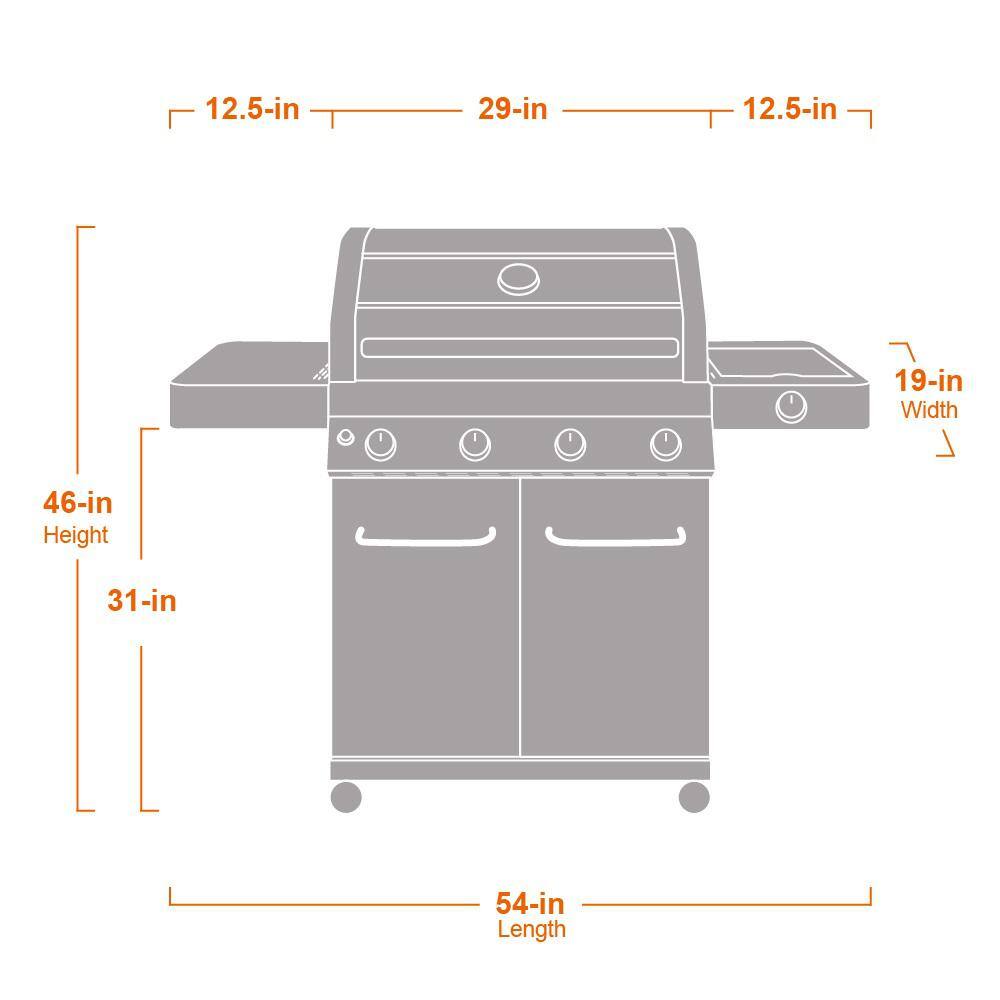 Monument Grills 4-Burner Propane Gas Grill in Stainless with Clear View Lid, LED Controls and Side Burner