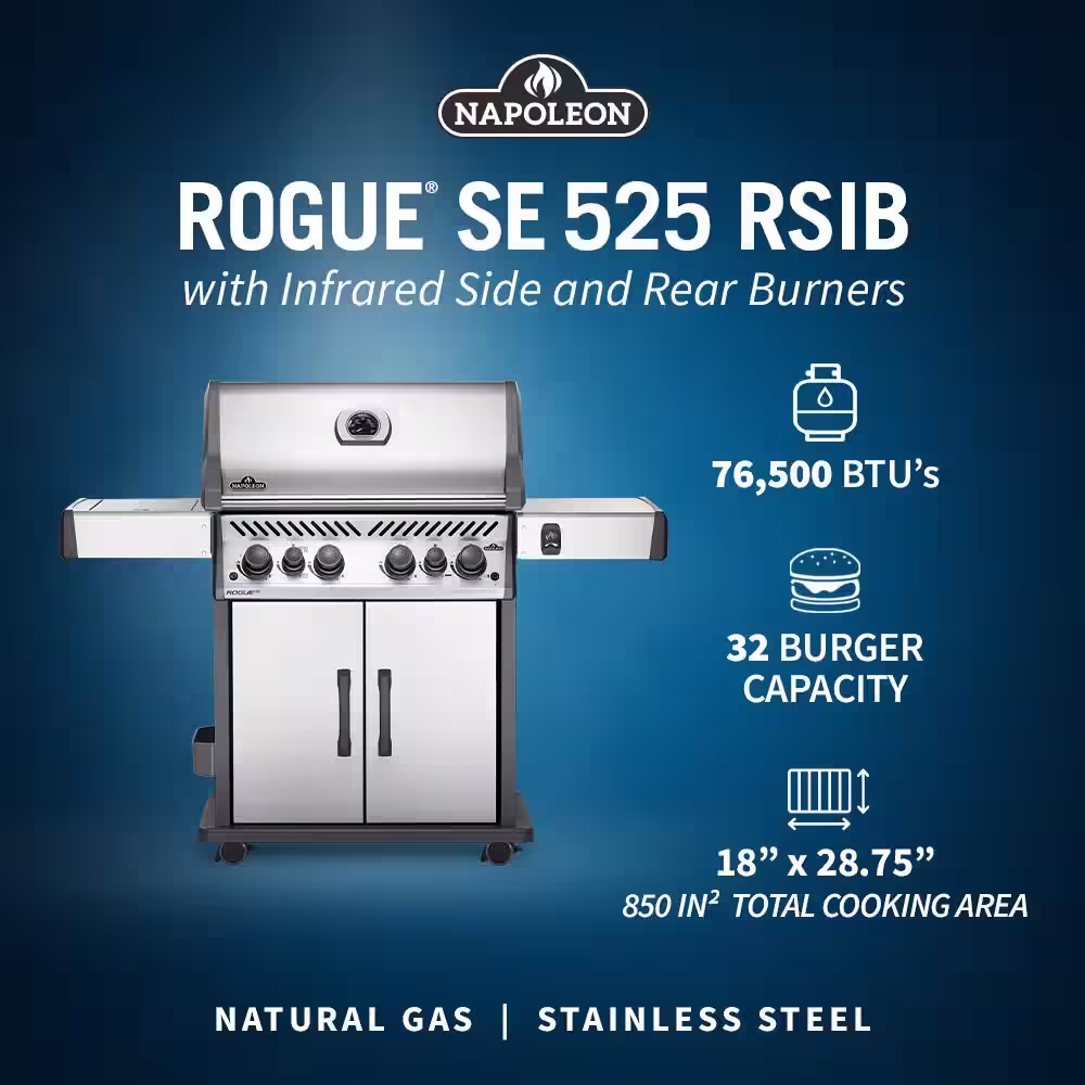 NAPOLEON Rogue 4-Burner Natural Gas Grill with Infrared Rear and Side Burners in Stainless Steel