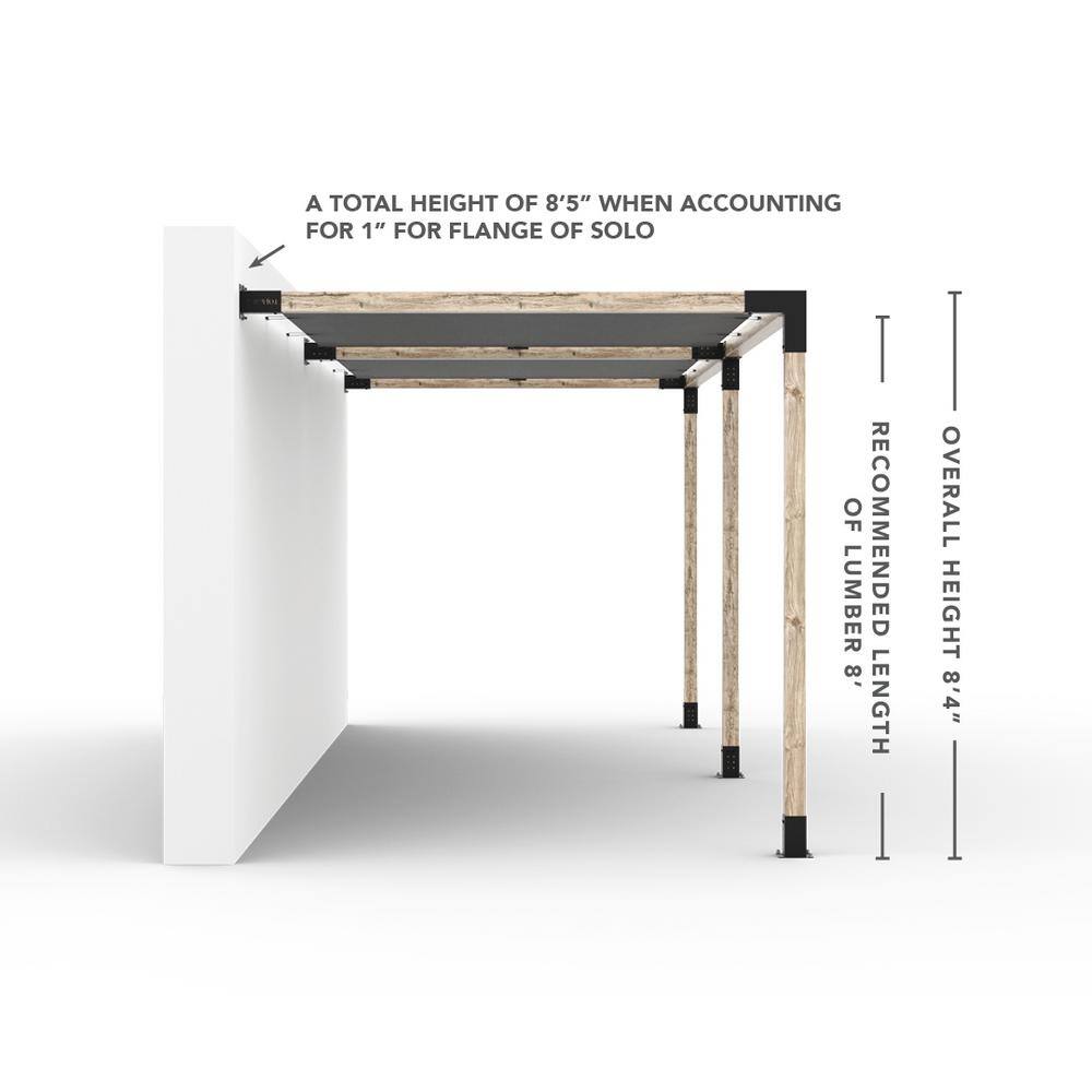 TOJA GRID 8 ft. L x 24 ft. W Double Wall Mount Pergola Kit with 2 Denim Shade Sails, 4x4 Wood