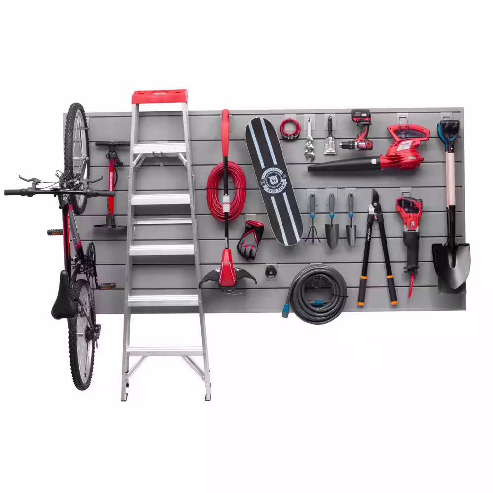 CROWNWALL 48 in. H x 96 in. W Basic Bundle PVC Slatwall Panel Set with Locking Hook Kit in Graphite (20-Piece)