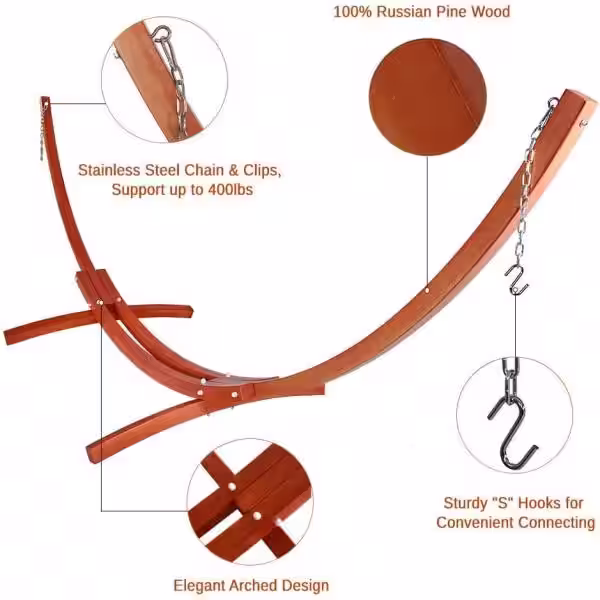 None 14 ft. Wooden Arc Hammock Stand Only in Yellow Amber