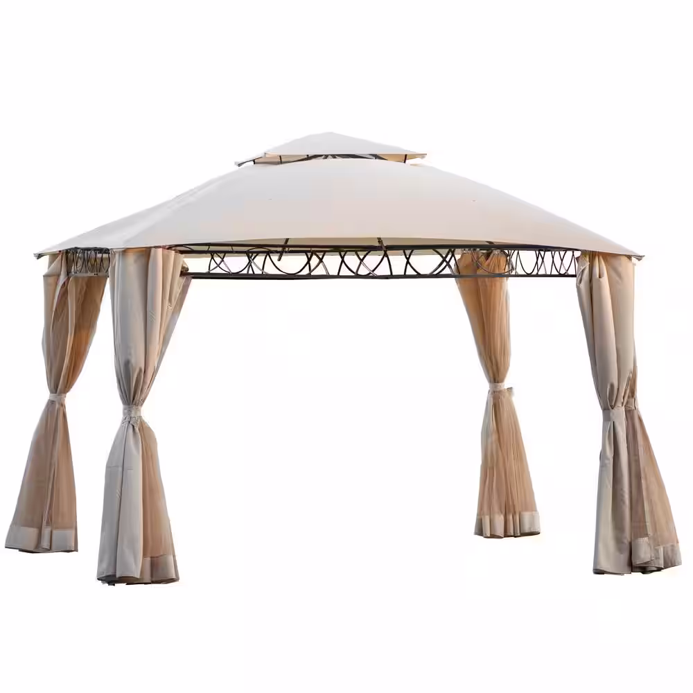 Nestfair Beige 11 ft. x 12 ft. Double Tiered Gazebo Canopy with UV Protection