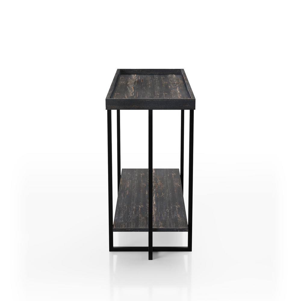 Furniture of America Bonte 48 in. Rustic Black Standard Rectangle Console Table with Shelf