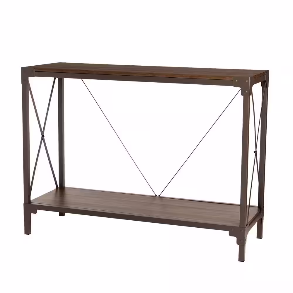 Glitzhome 43.25 in. L Rectangle Brown Modern Industry Metal/Wooden Console Table - Walnut Melamine